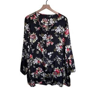 CLAUDIA EV floral plus size flowy front keyhole blouse 3X